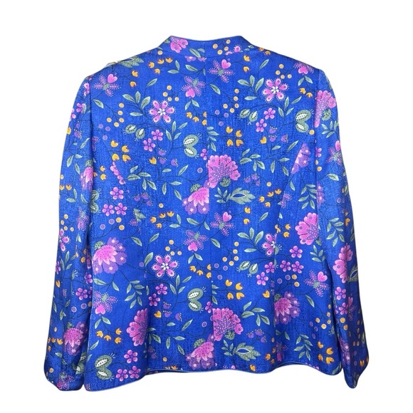 Adrianna Papell Blue Lightweight 100% Silk Purple Floral Blazer Women’s Size 16 - Picture 2 of 4